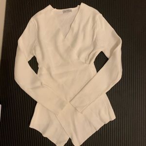 White Fashion V neck Sweater
